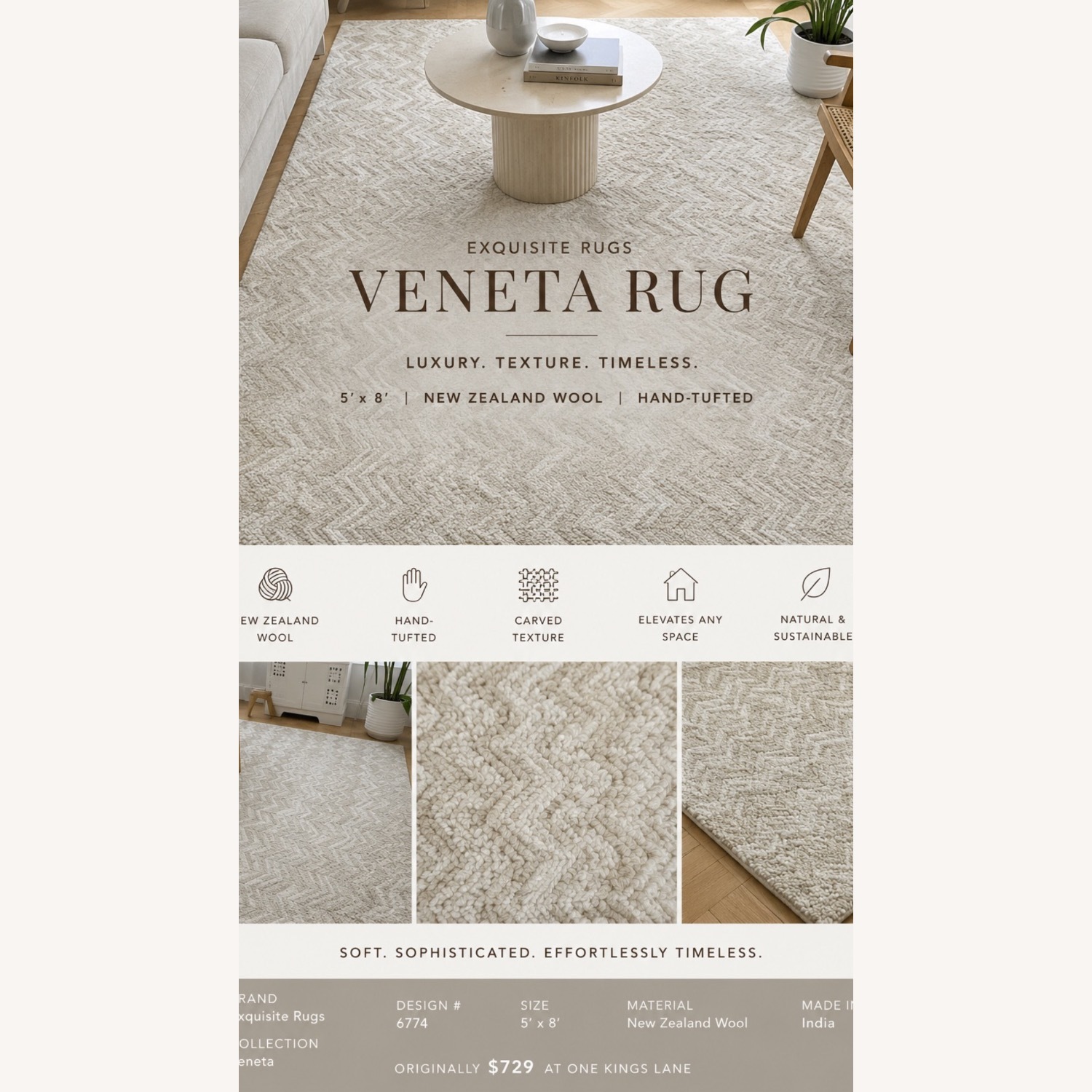 New Zealand Wool Area Rug 5x8 Neutral Ivory  - image-1