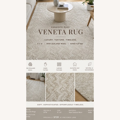 Used New Zealand Wool Area Rug 5x8 Neutral Ivory  for sale on AptDeco