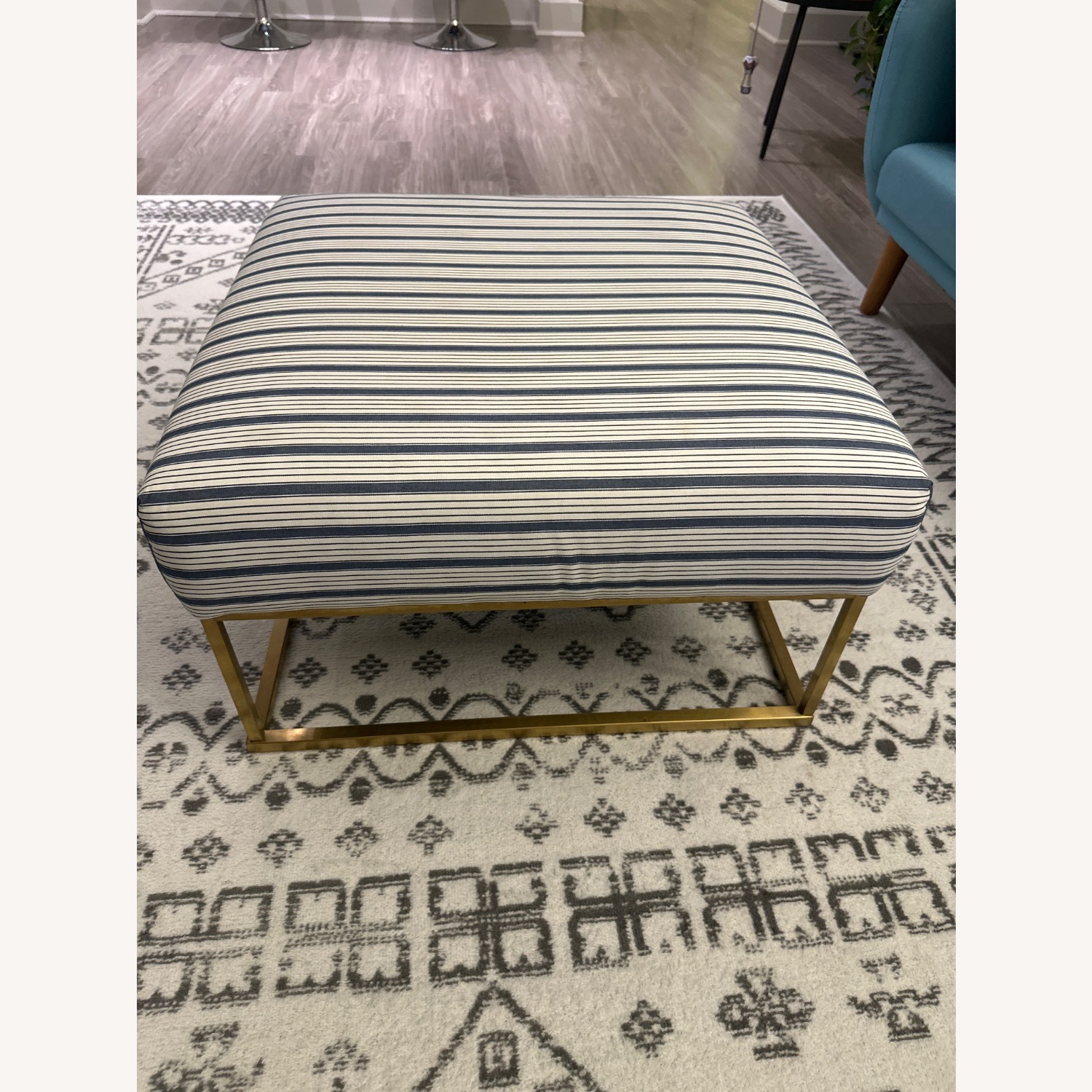 Contemporary Striped Ottoman with Gold Base - image-2