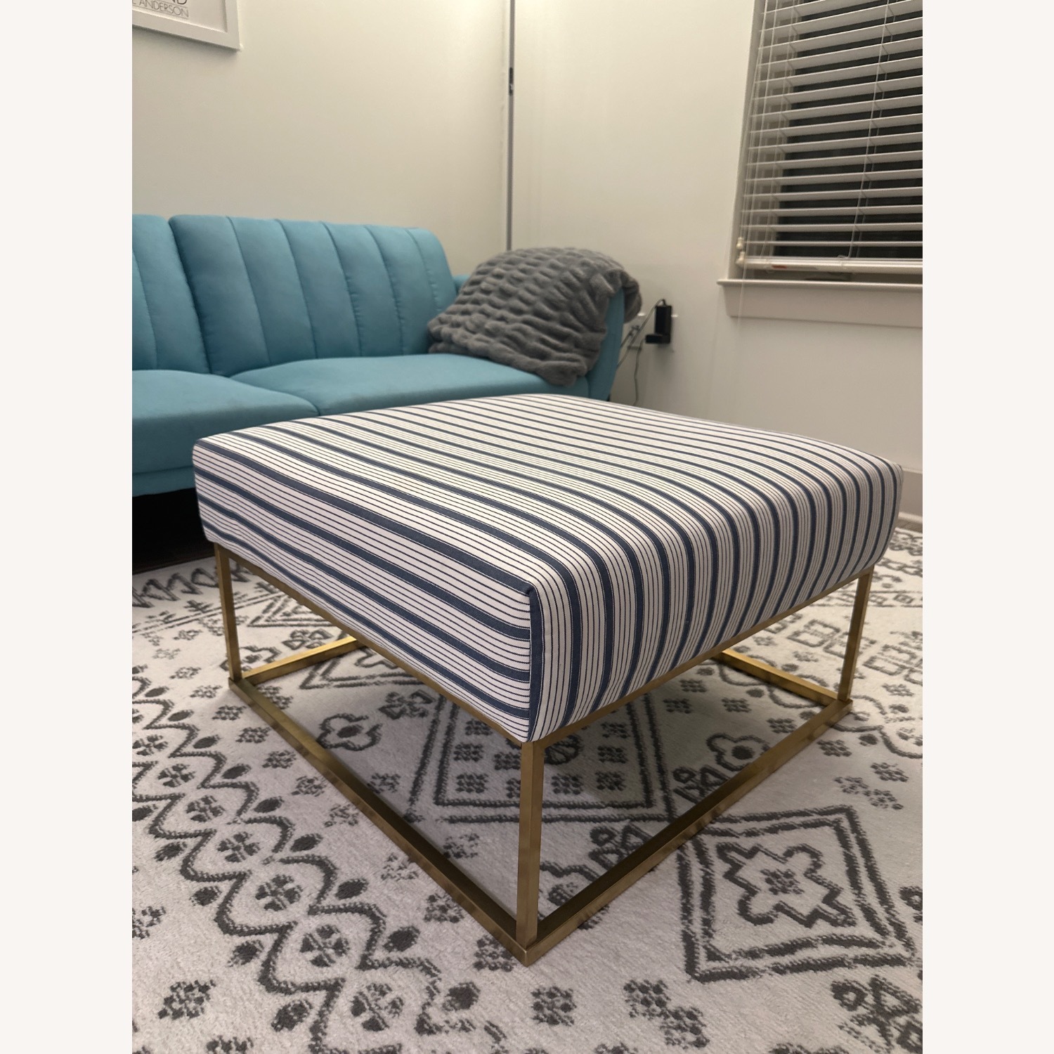 Contemporary Striped Ottoman with Gold Base - image-3
