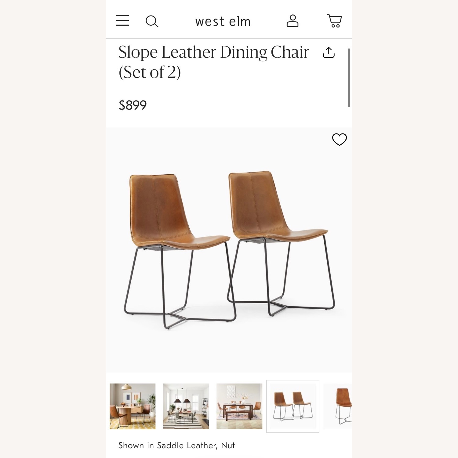 West Elm Slope Leather Dining Chair (Set of 2) - image-3