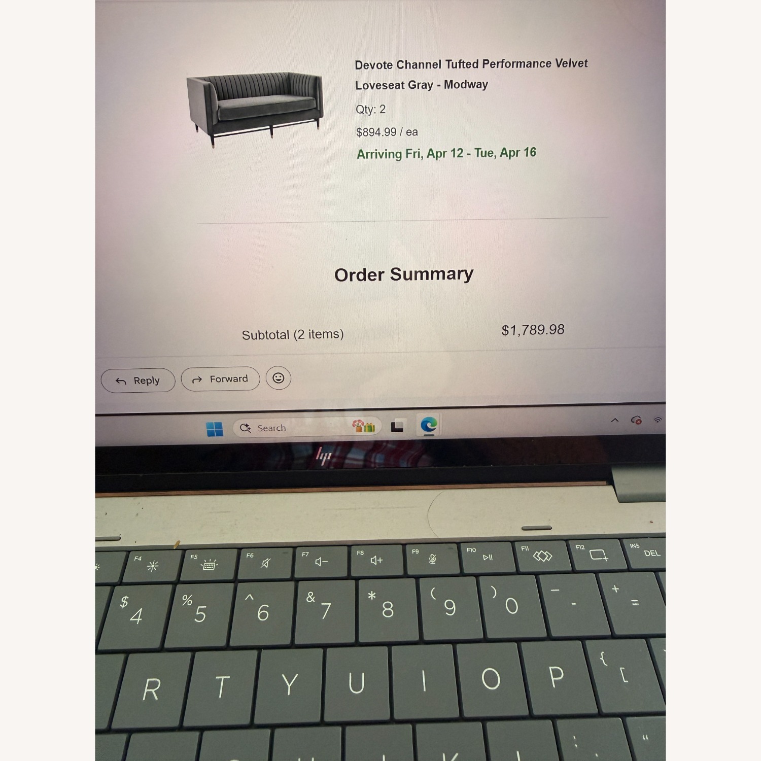Modway Dark Gray Velvet 2 Seater Sofa - image-2