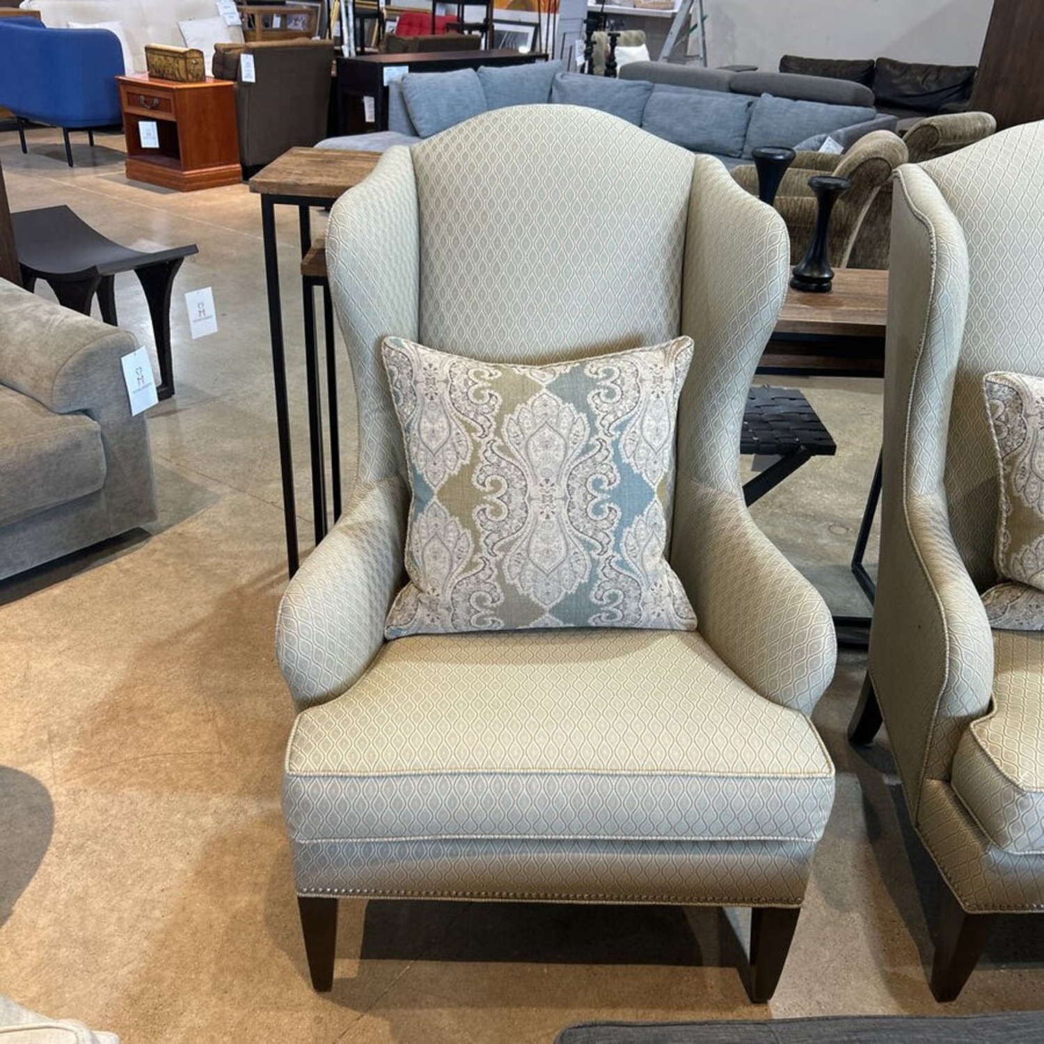 Ethan Allen Upholstered Patterned Wingback Chair - image-1