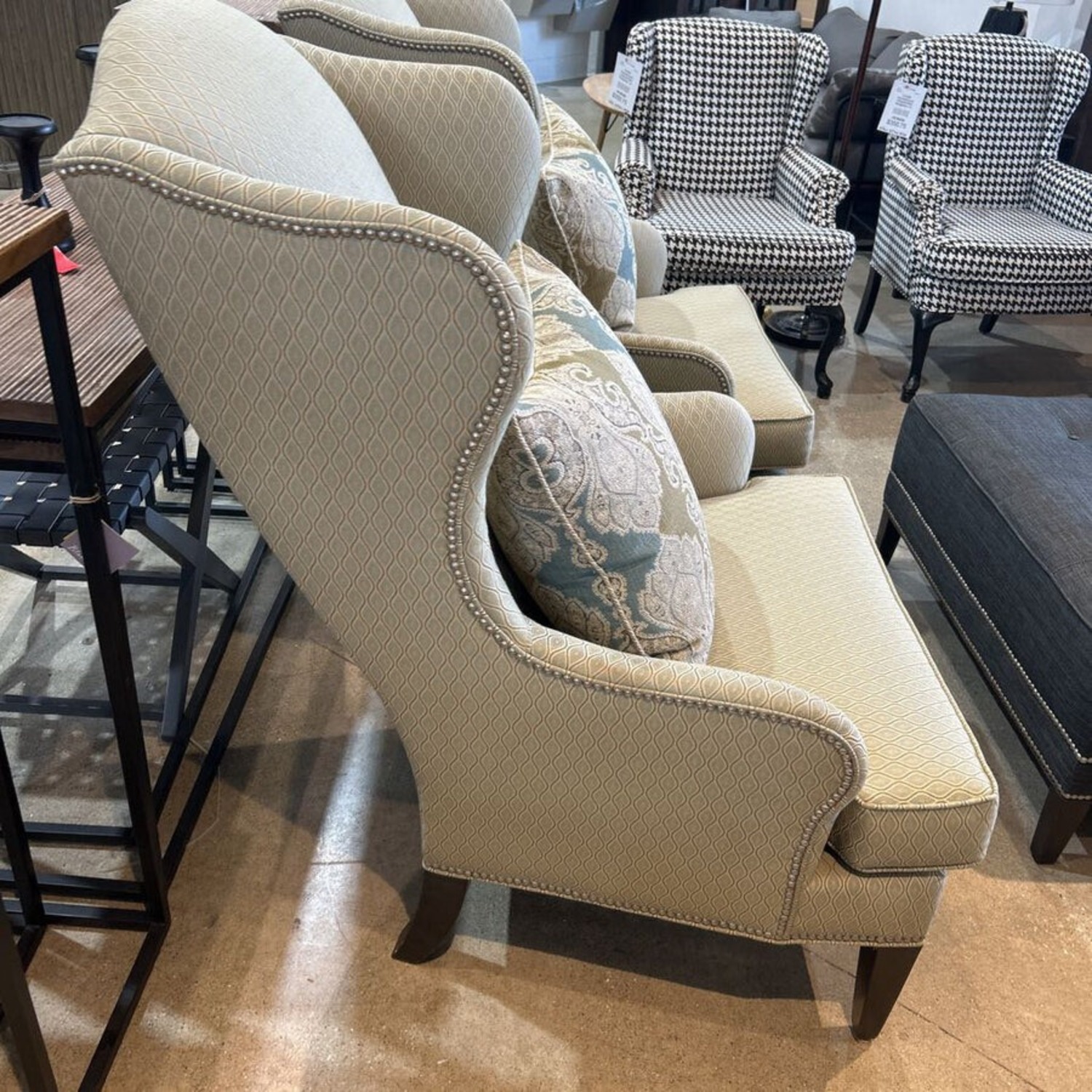 Ethan Allen Upholstered Patterned Wingback Chair - image-2