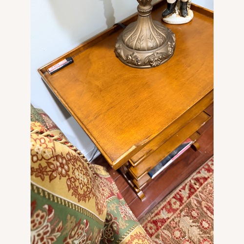 Used Pierre Deux Fabrics Dark Brown Wood Side Table for sale on AptDeco