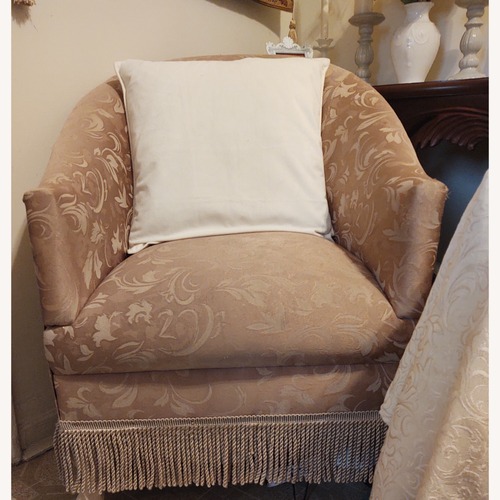 Used Gold Fabric Armchair with Fringe for sale on AptDeco