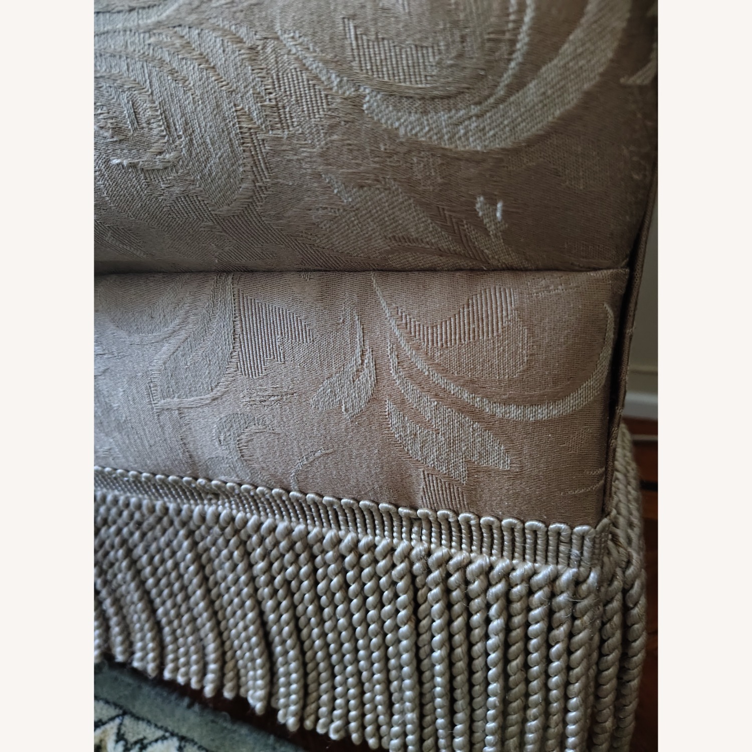 Gold Fabric Armchair with Fringe - image-9