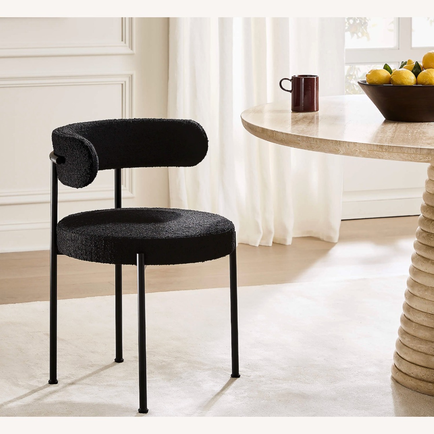 6 Cb2 Black Boucle Dining Chairs - image-1