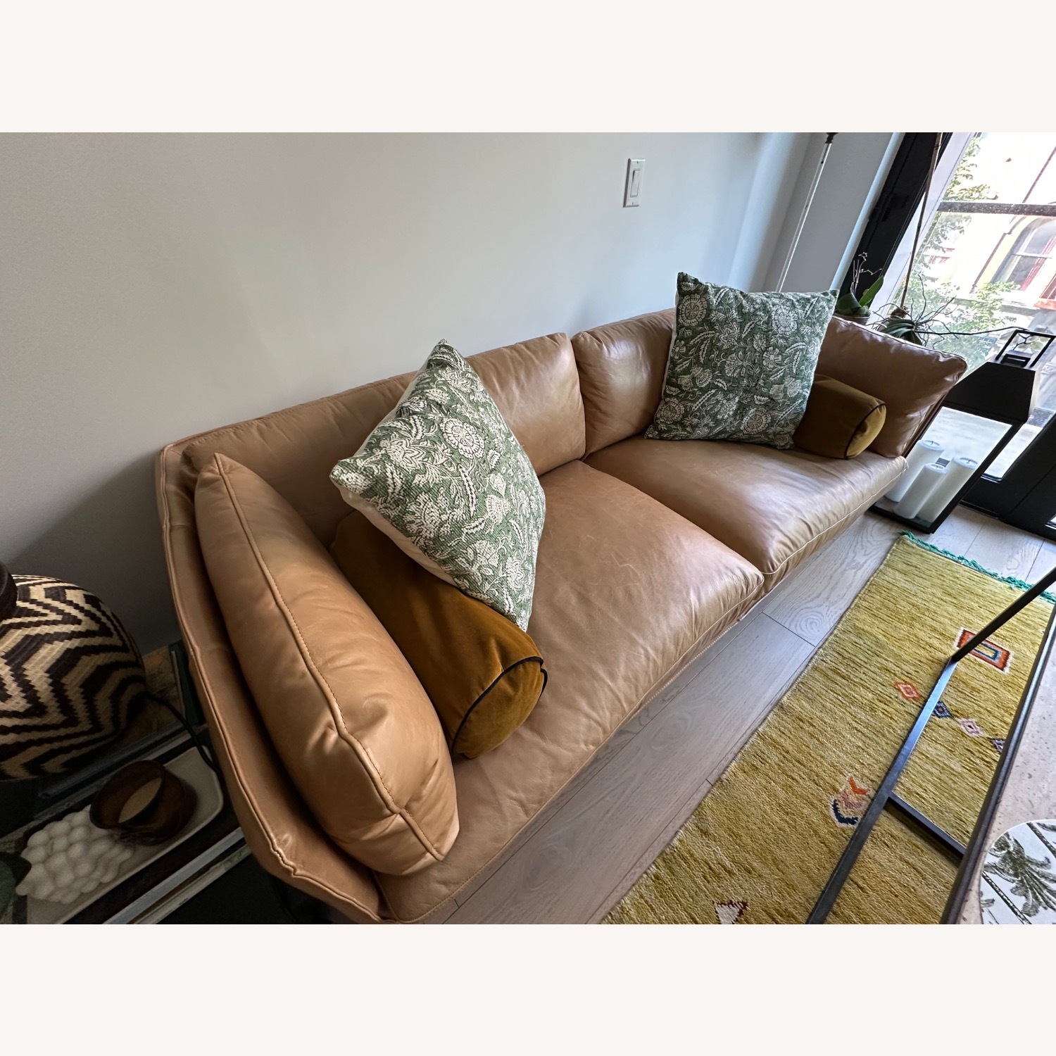 Crate & Barrel Wells Light Brown Leather 3+ Seater Sofa - image-1