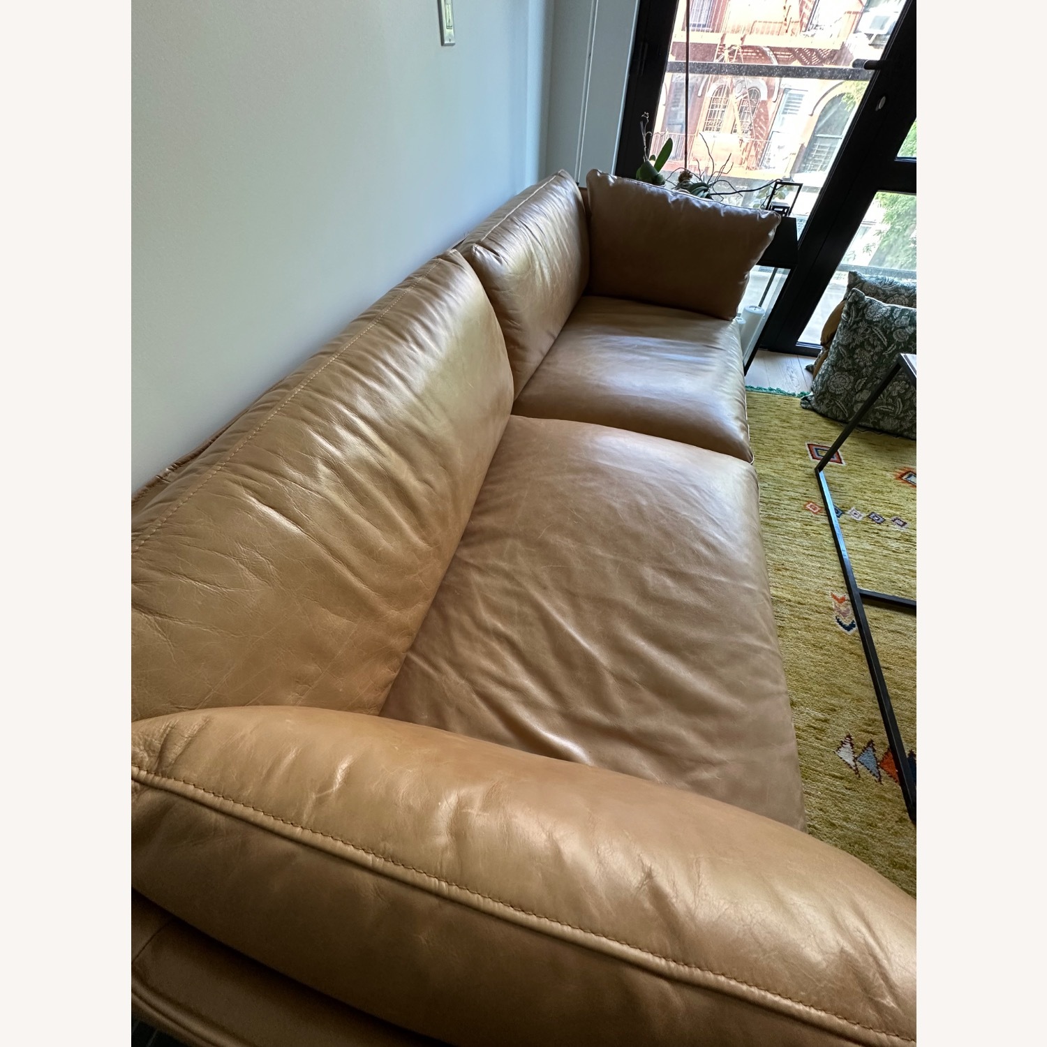 Crate & Barrel Wells Light Brown Leather 3+ Seater Sofa - image-3