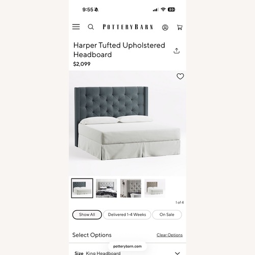 Used Pottery Barn Harper Tufted King Headboard for sale on AptDeco