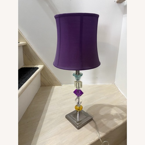 Used  Aluminum  Lamp with Jewel Details & Purple Shade for sale on AptDeco