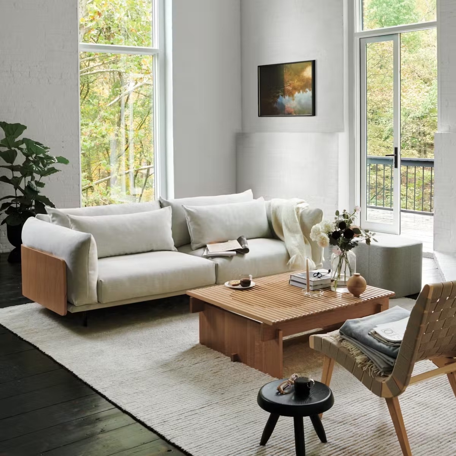 Design Within Reach Danish Modern Cream Leather 3+ Seater Sofa - image-6