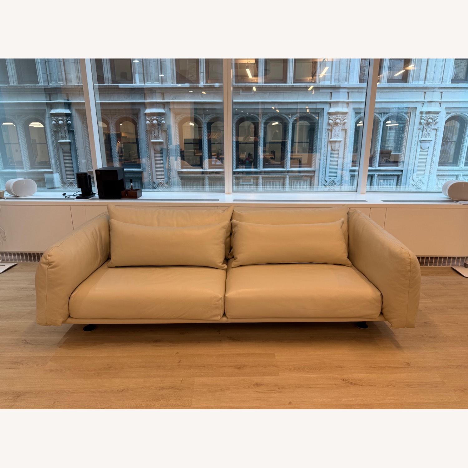Design Within Reach Danish Modern Cream Leather 3+ Seater Sofa - image-1