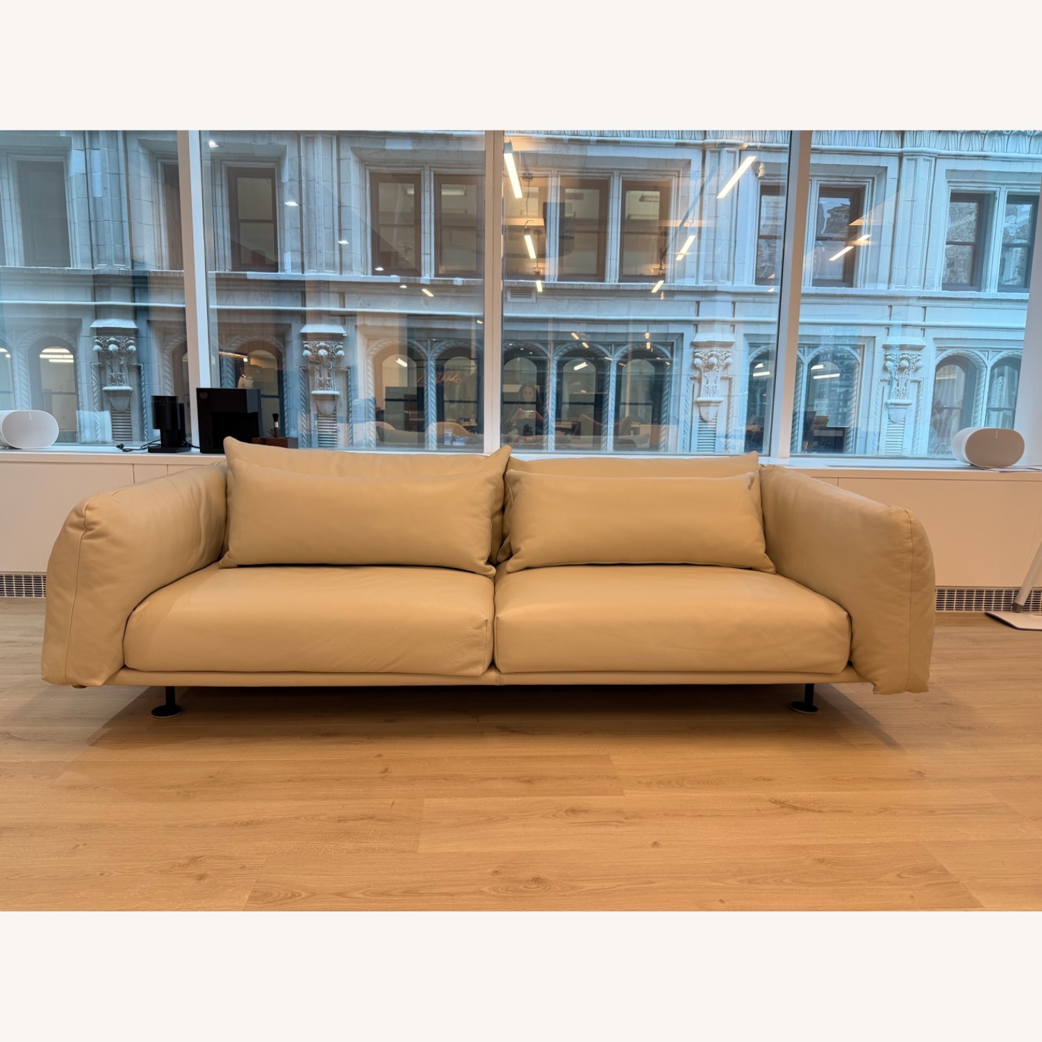 Design Within Reach Danish Modern Cream Leather 3+ Seater Sofa - image-3