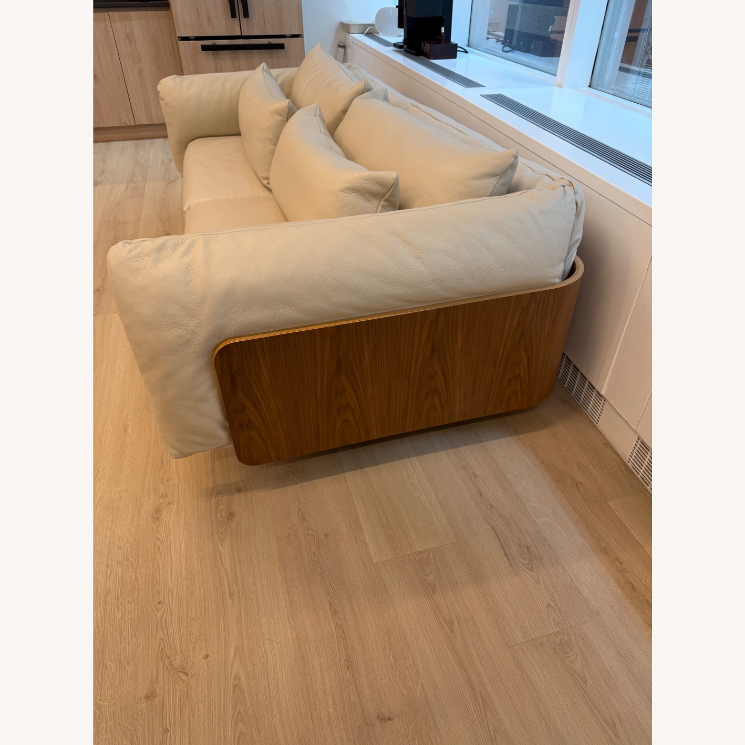 Design Within Reach Danish Modern Cream Leather 3+ Seater Sofa - image-5