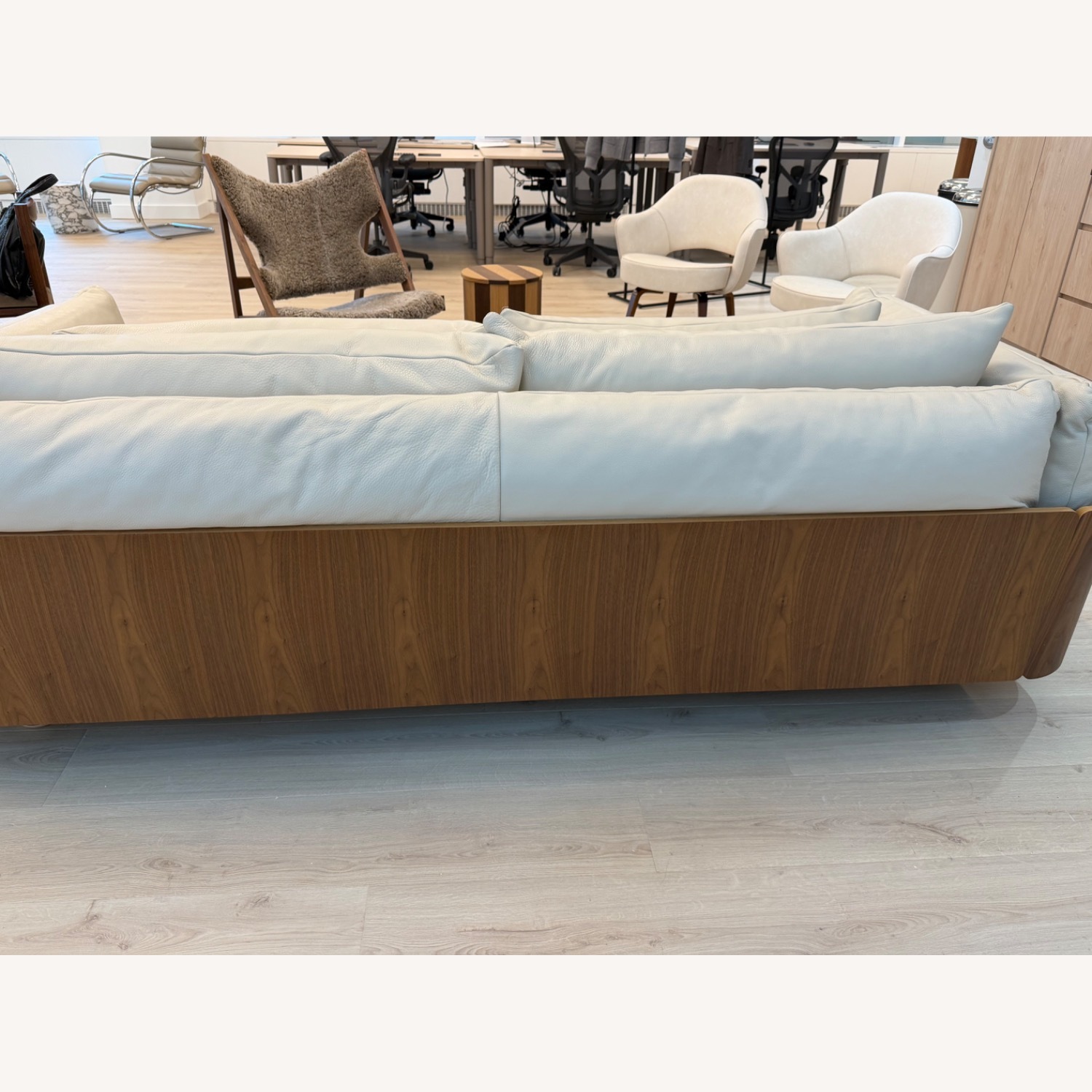 Design Within Reach Danish Modern Cream Leather 3+ Seater Sofa - image-4