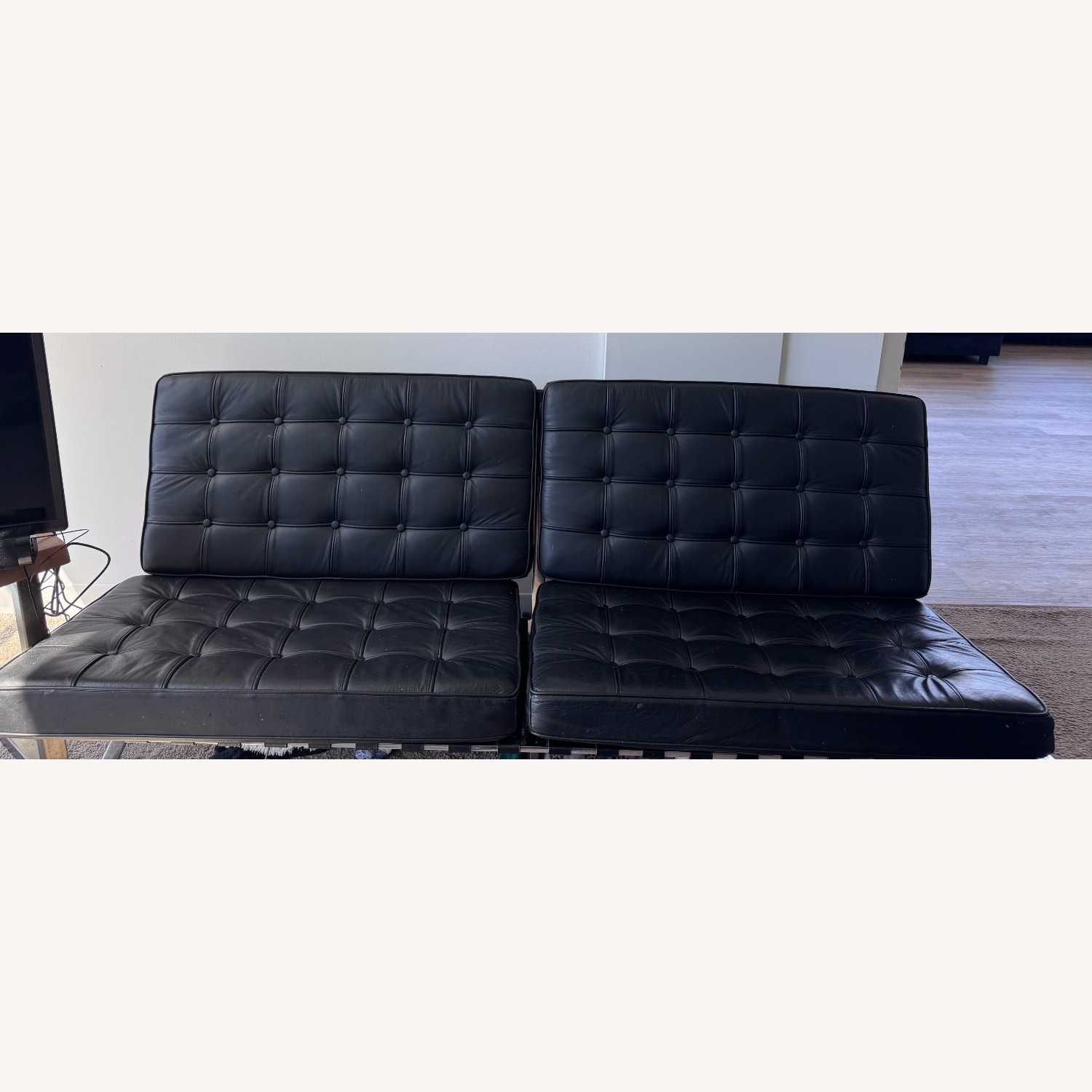 Vintage/Antique Black Leather Loveseat - image-1