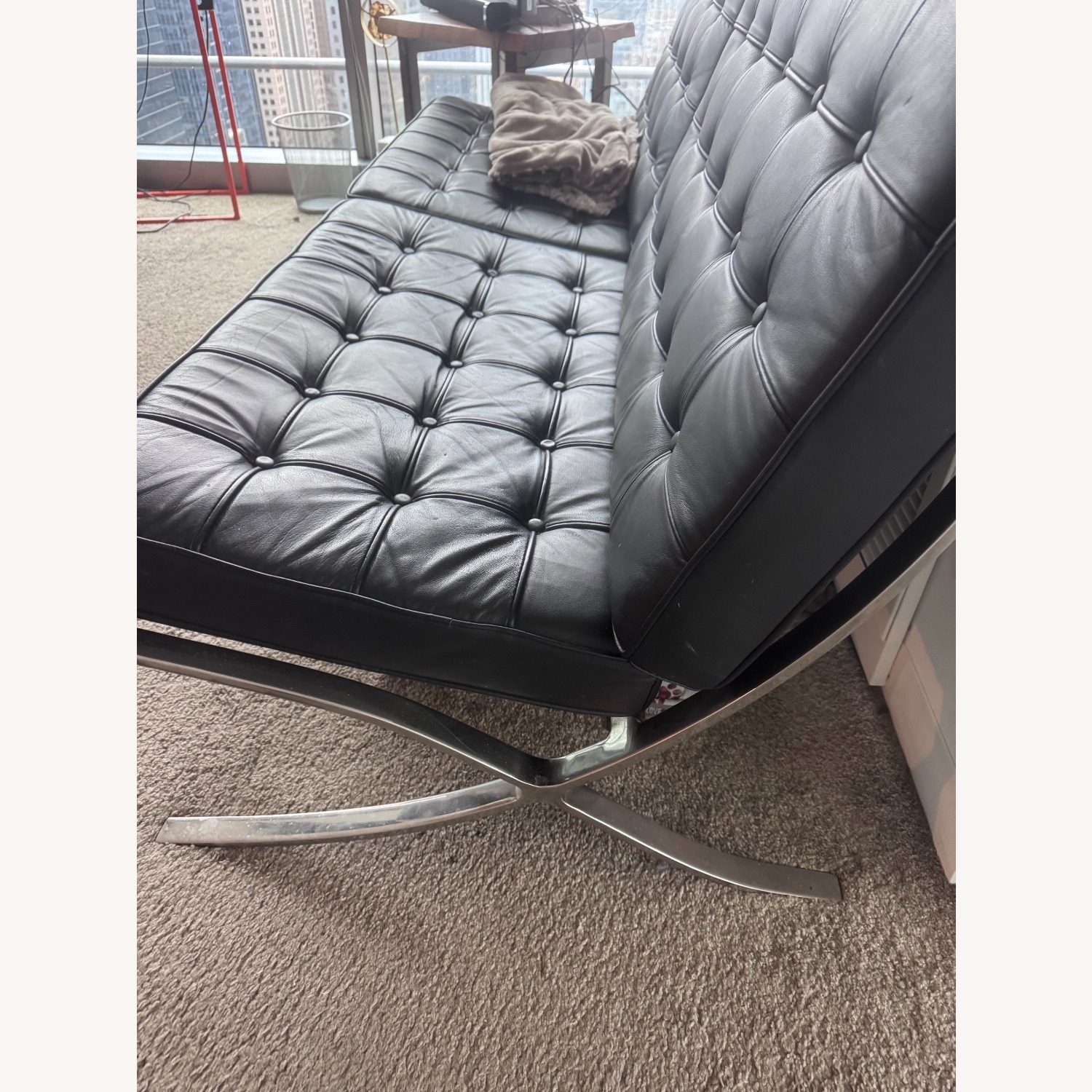 Vintage/Antique Black Leather Loveseat - image-3