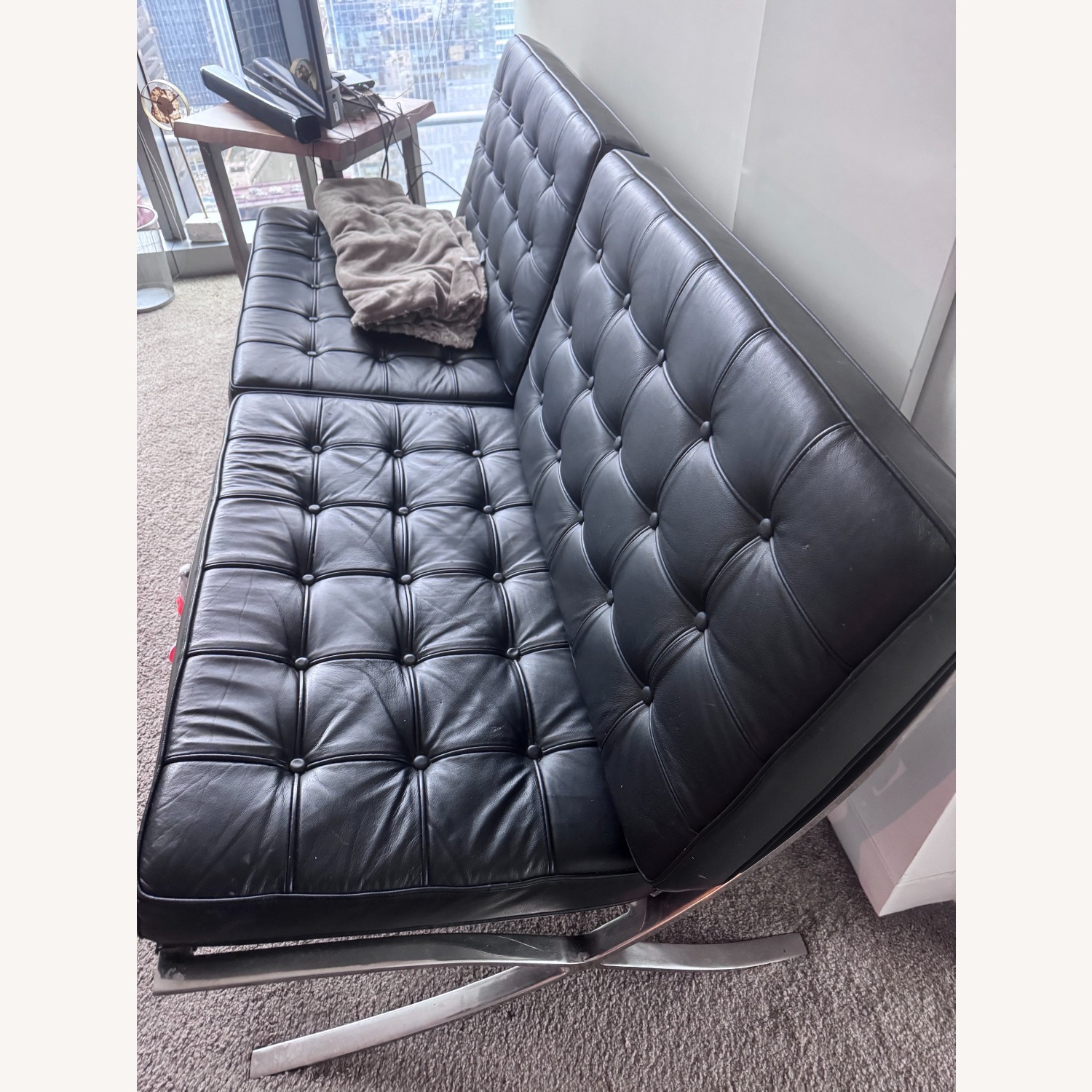 Vintage/Antique Black Leather Loveseat - image-2