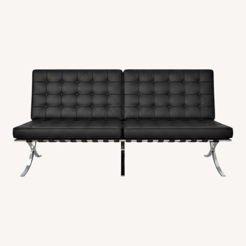 Used Vintage/Antique Black Leather Loveseat for sale on AptDeco