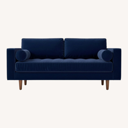 Used West Elm Blue Velvet Sofa and Ottoman for sale on AptDeco