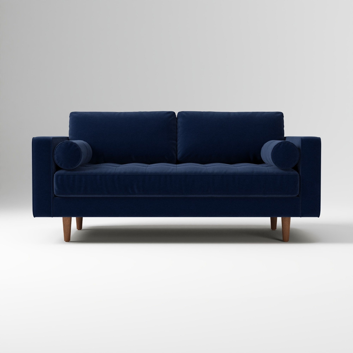 West Elm Blue Velvet Sofa and Ottoman - image-5