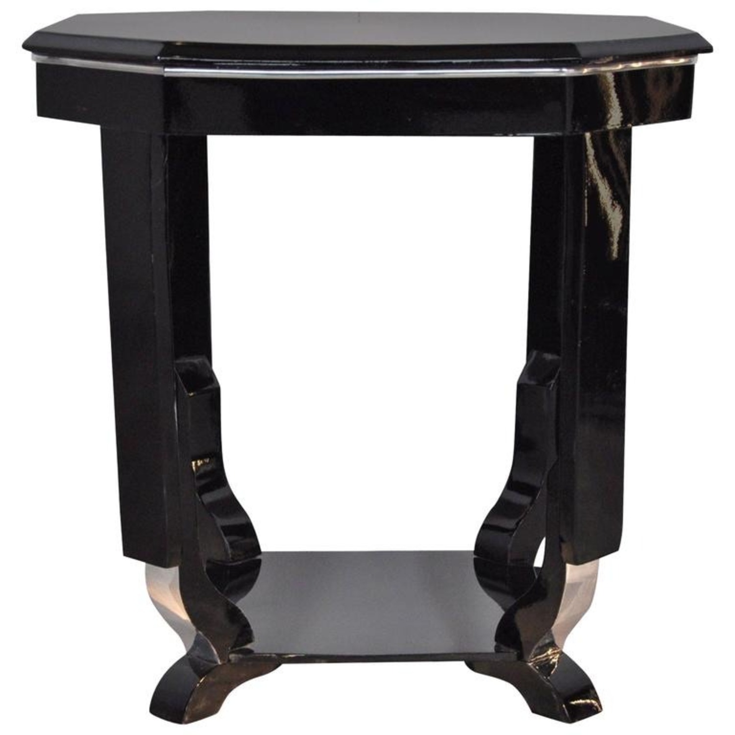 Octagonal Art Deco Black Lacquer Side Table - image-1