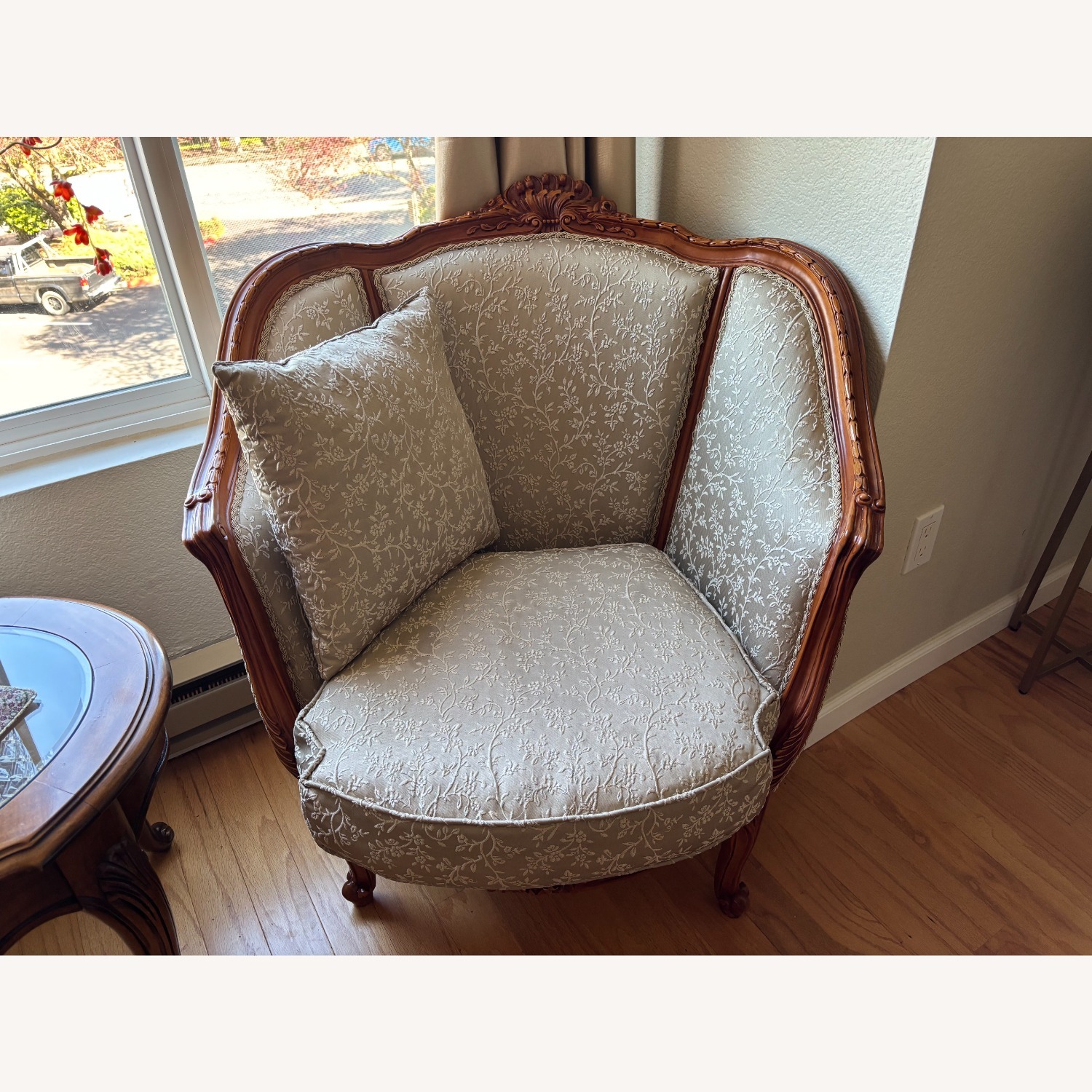 French Provincial Carved Wood Brocade Armchairs  - image-3