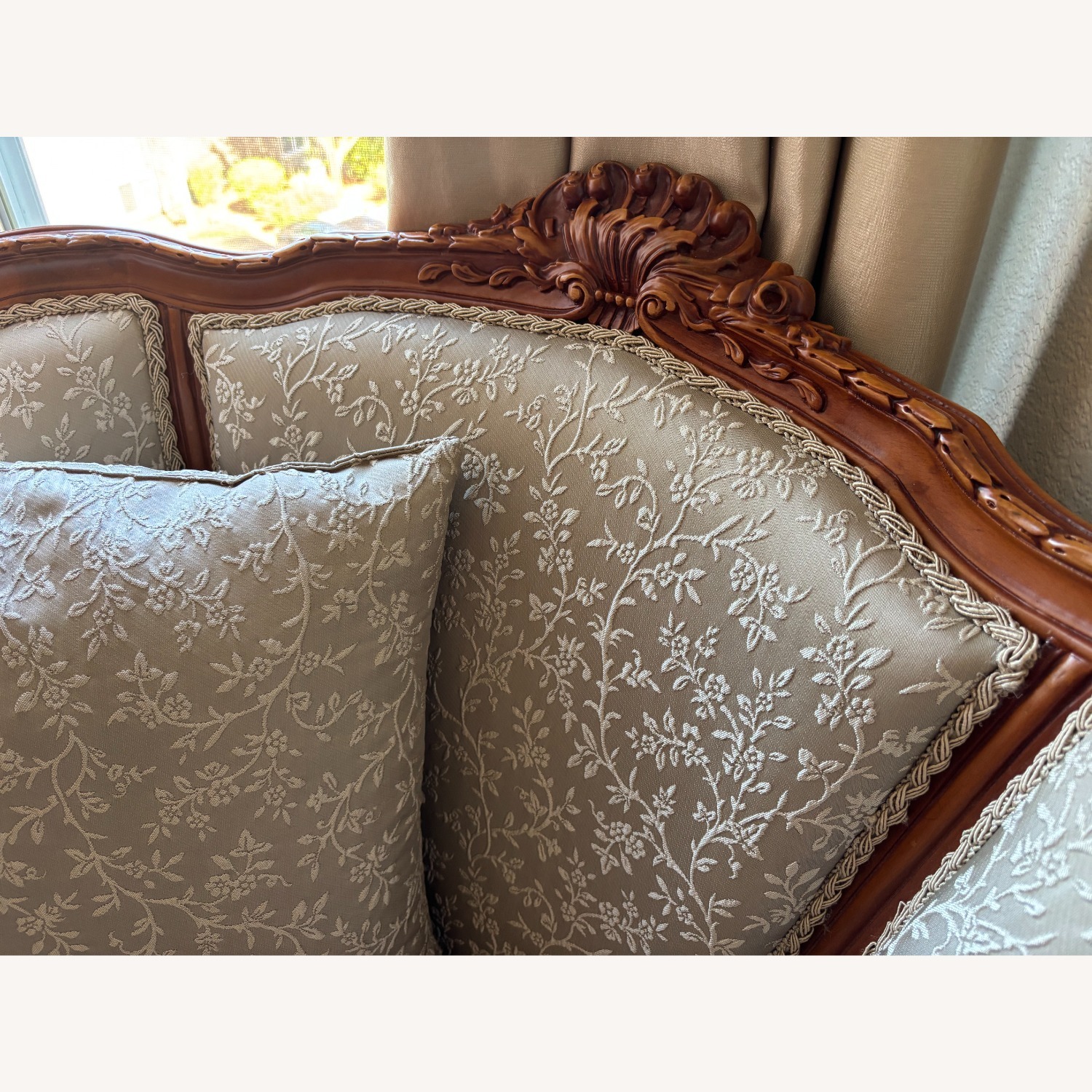 French Provincial Carved Wood Brocade Armchairs  - image-6