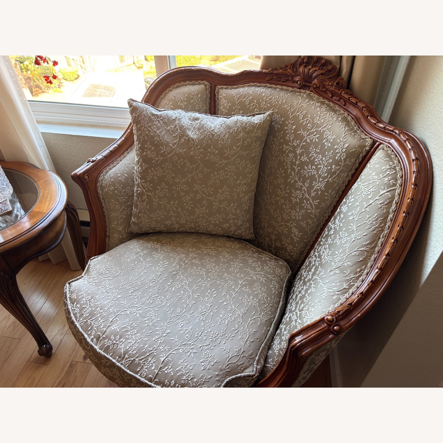 French Provincial Carved Wood Brocade Armchairs  - image-5