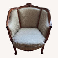 French Provincial Carved Wood Brocade Armchairs 