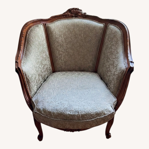 Used French Provincial Carved Wood Brocade Armchairs  for sale on AptDeco