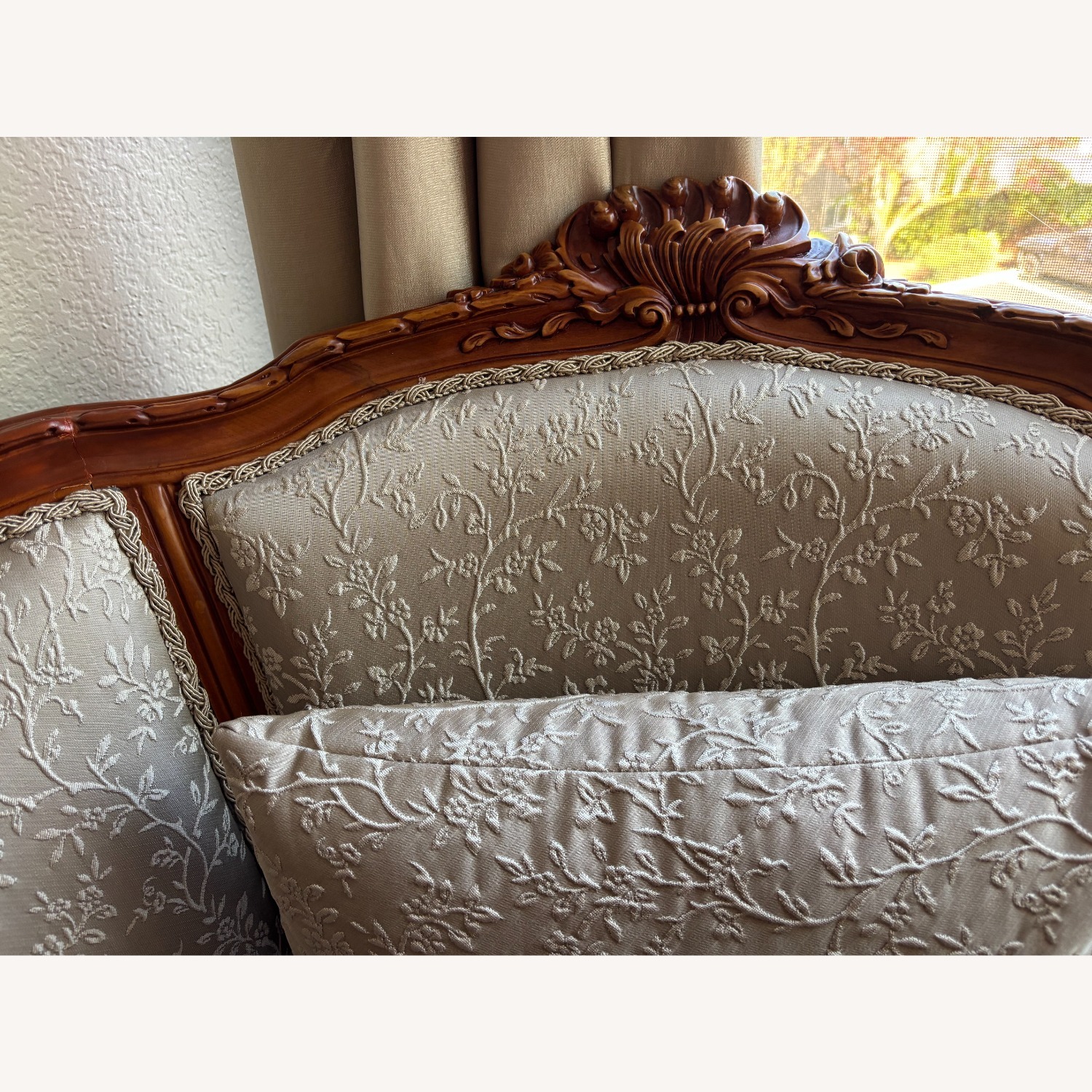 French Provincial Carved Wood Brocade Armchairs  - image-7