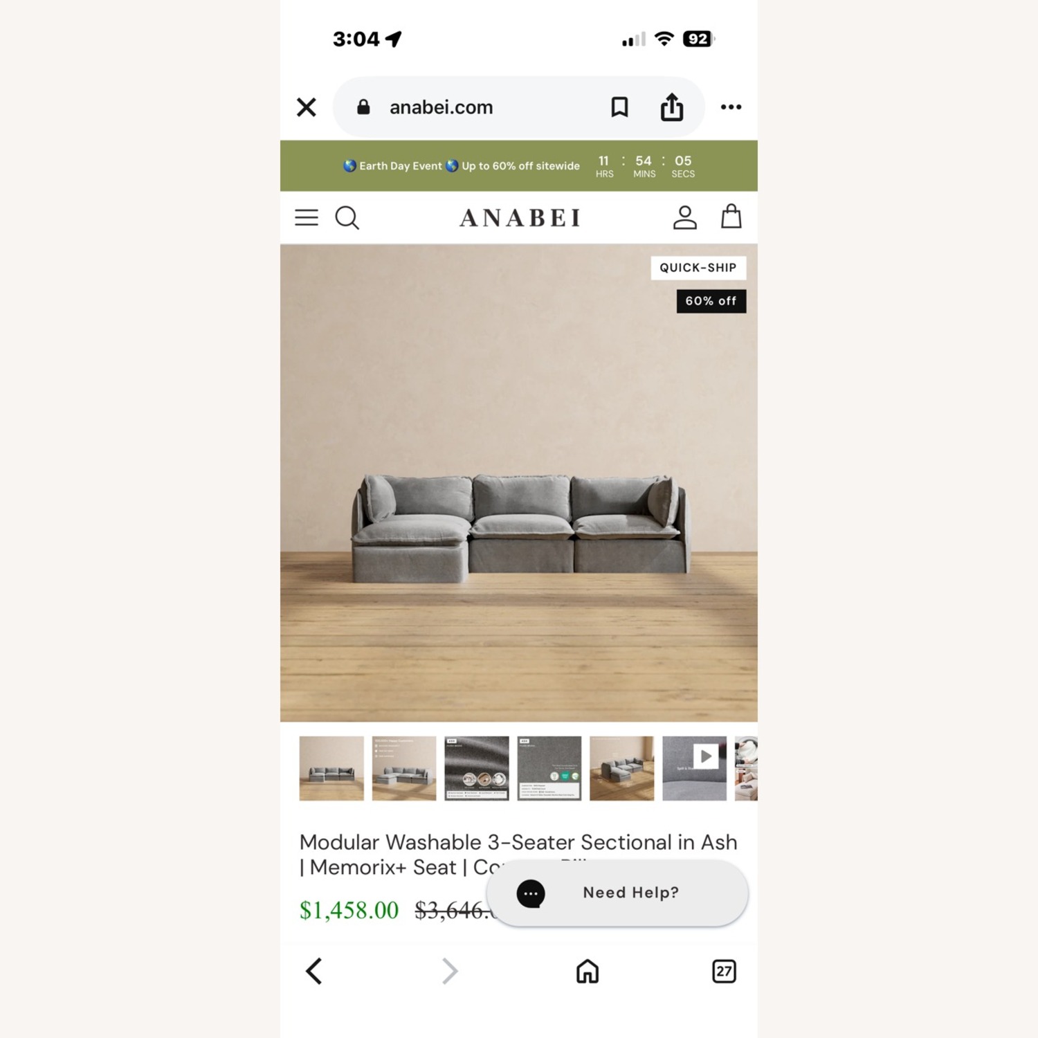 Anabei 3-Piece Sectional w Ottoman - image-3