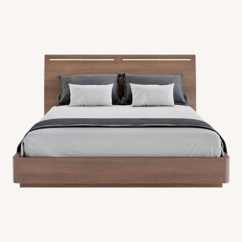Used Lazzoni Tuta Bed Dark Brown Wood Queen Bed for sale on AptDeco