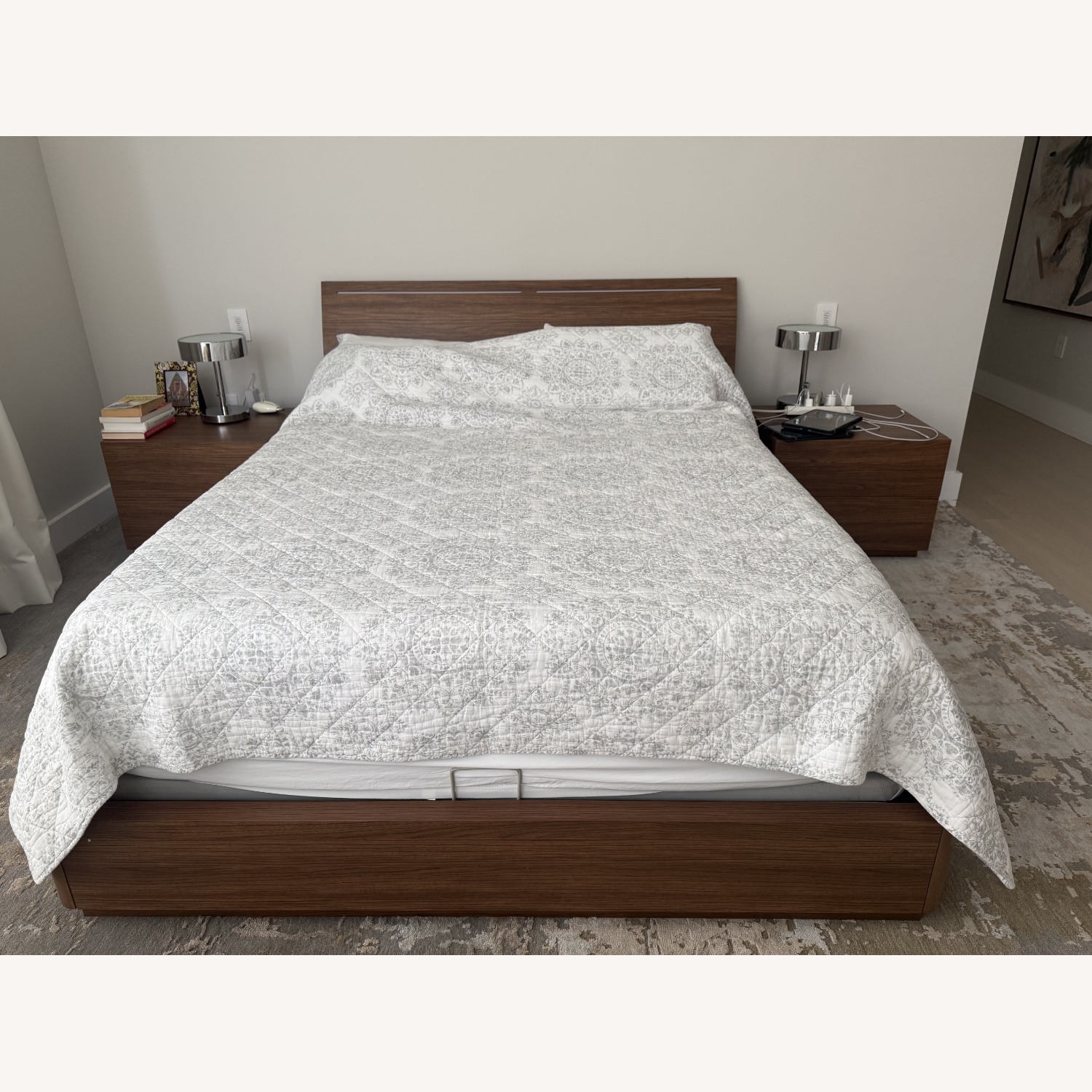 Lazzoni Tuta Bed Dark Brown Wood Queen Bed - image-1