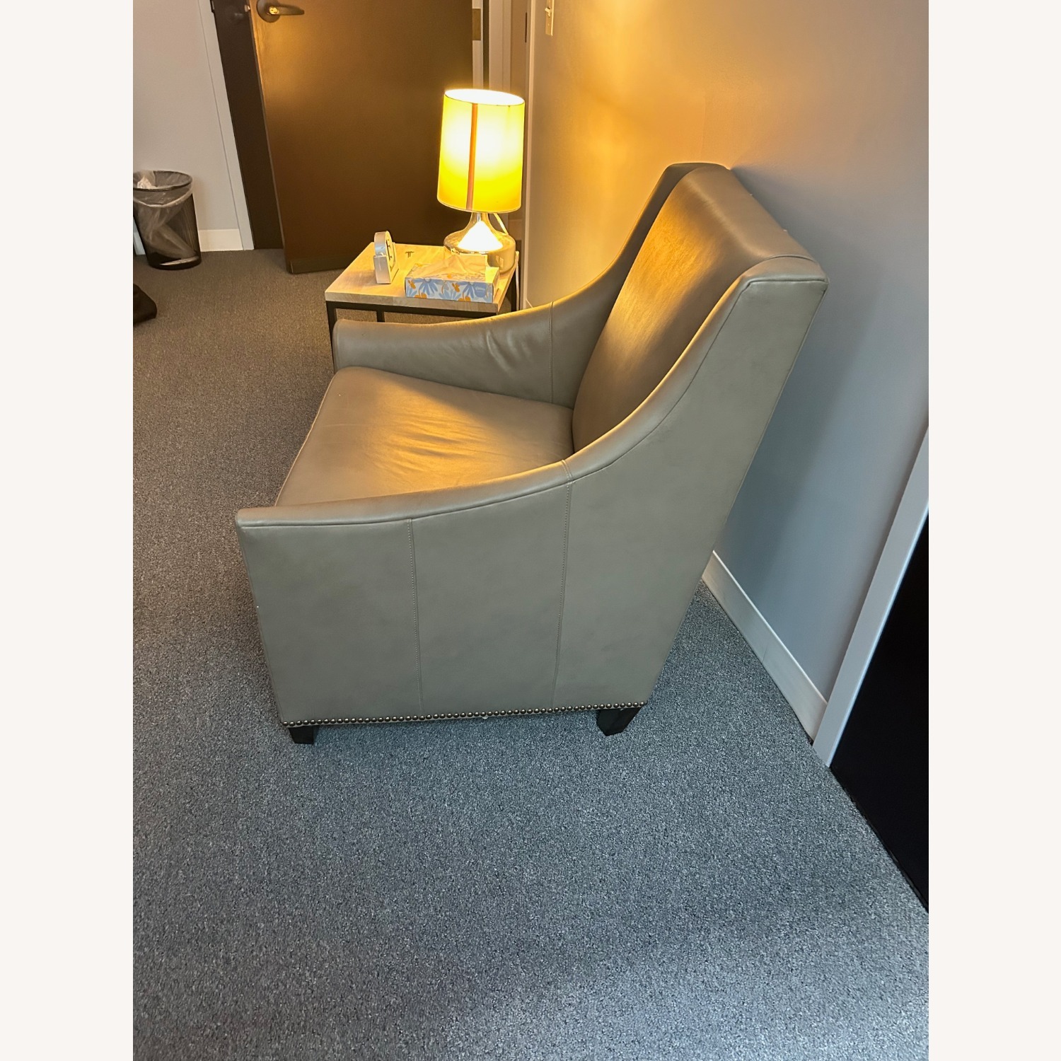 West Elm Sweep Light Gray Leather Armchair - image-2