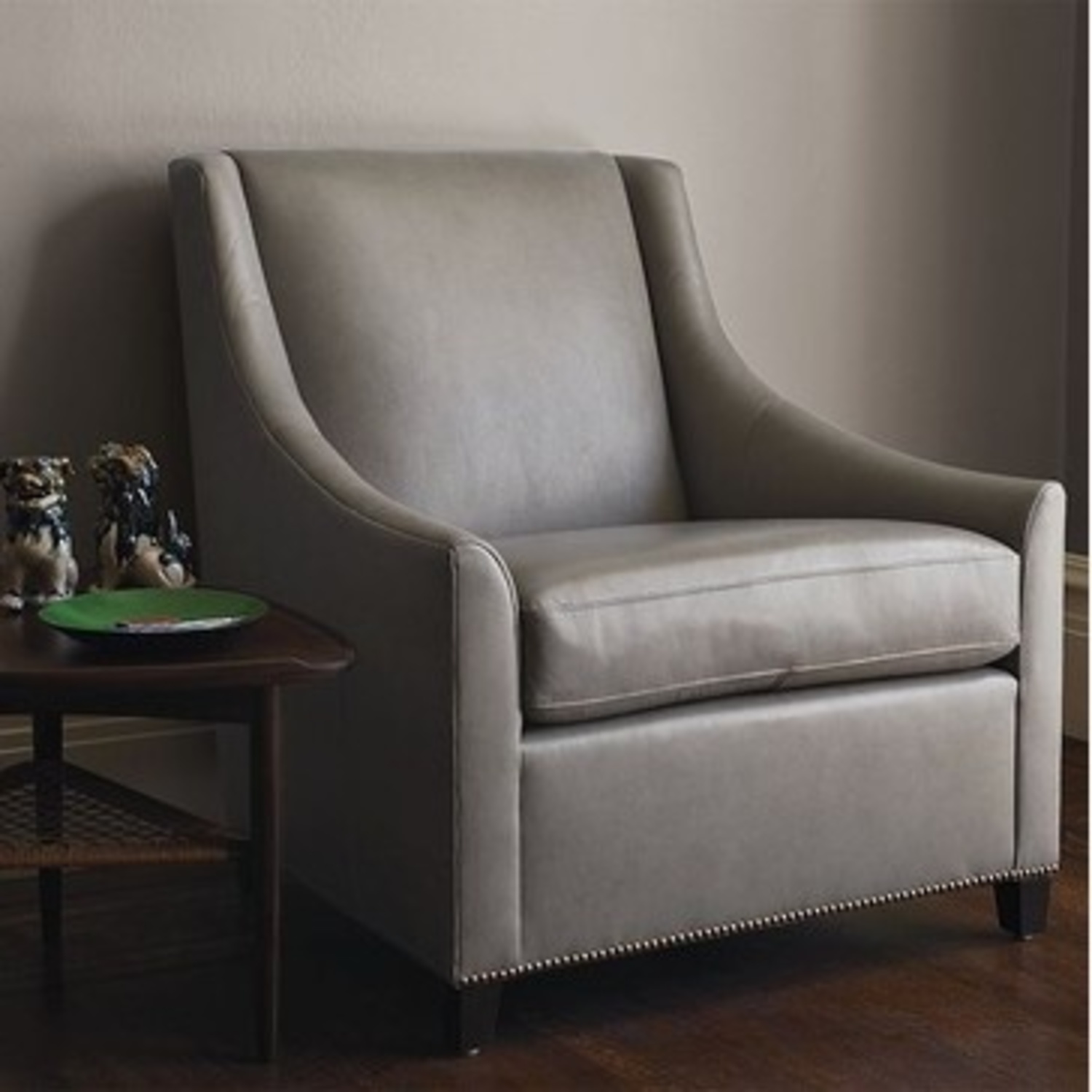 West Elm Sweep Light Gray Leather Armchair - image-6