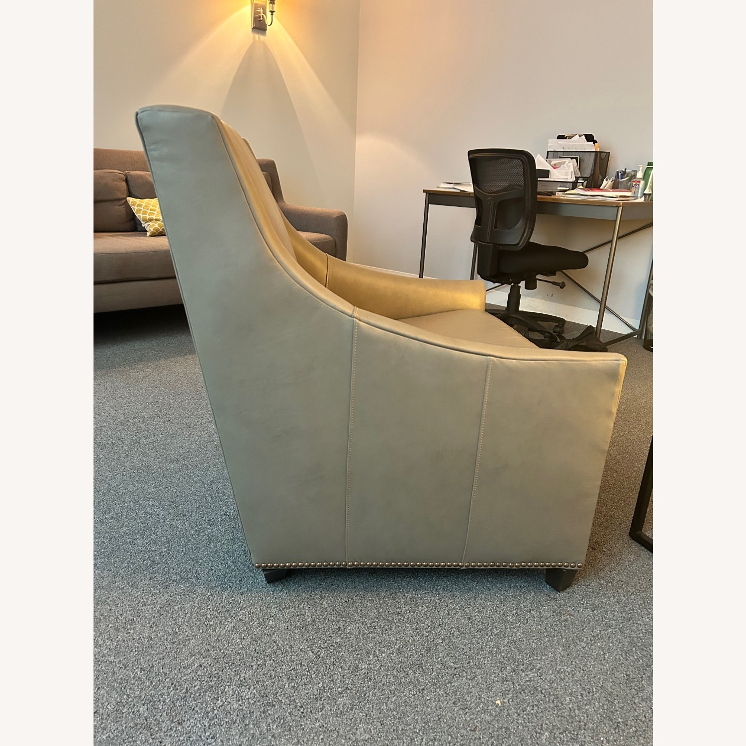West Elm Sweep Light Gray Leather Armchair - image-4