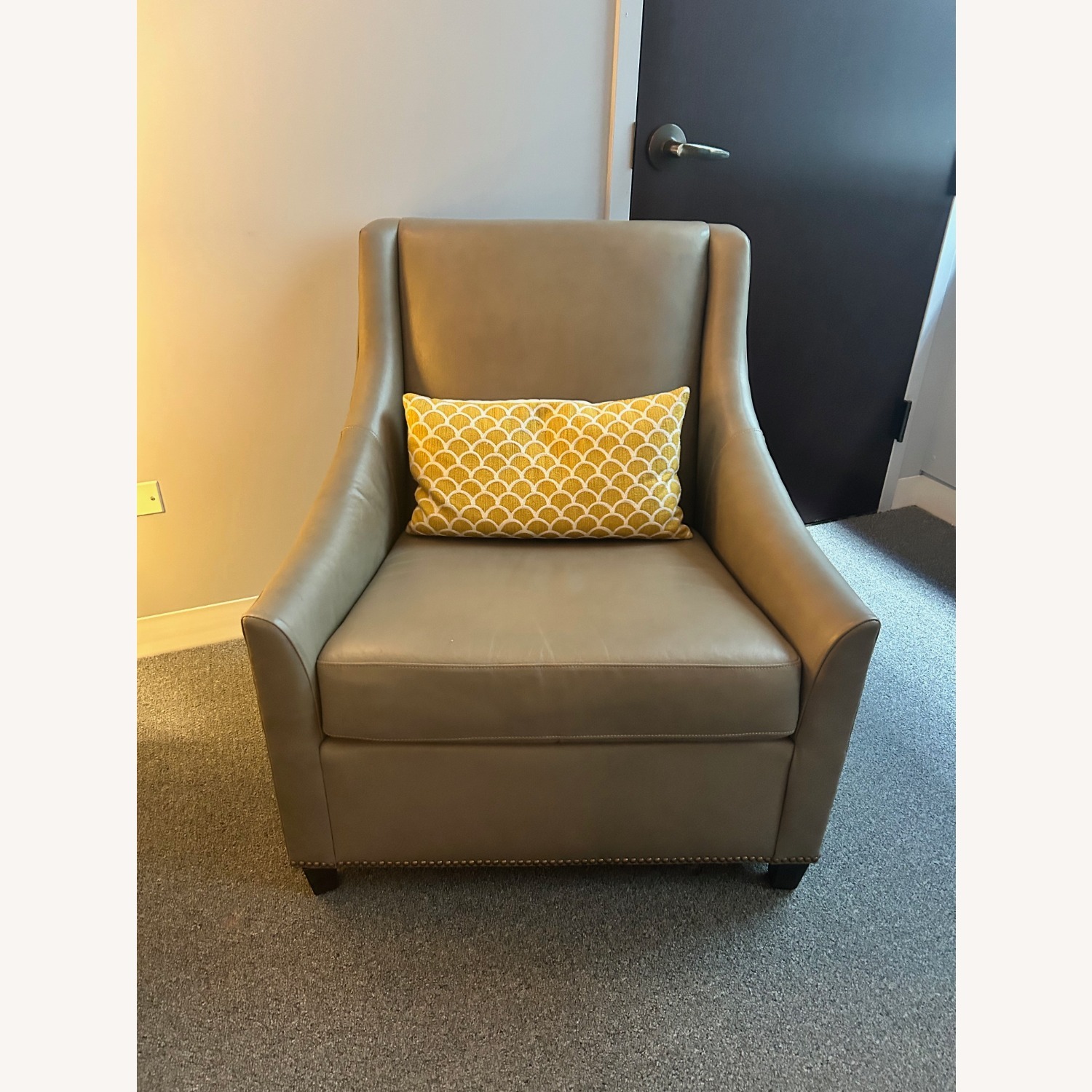 West Elm Sweep Light Gray Leather Armchair - image-5