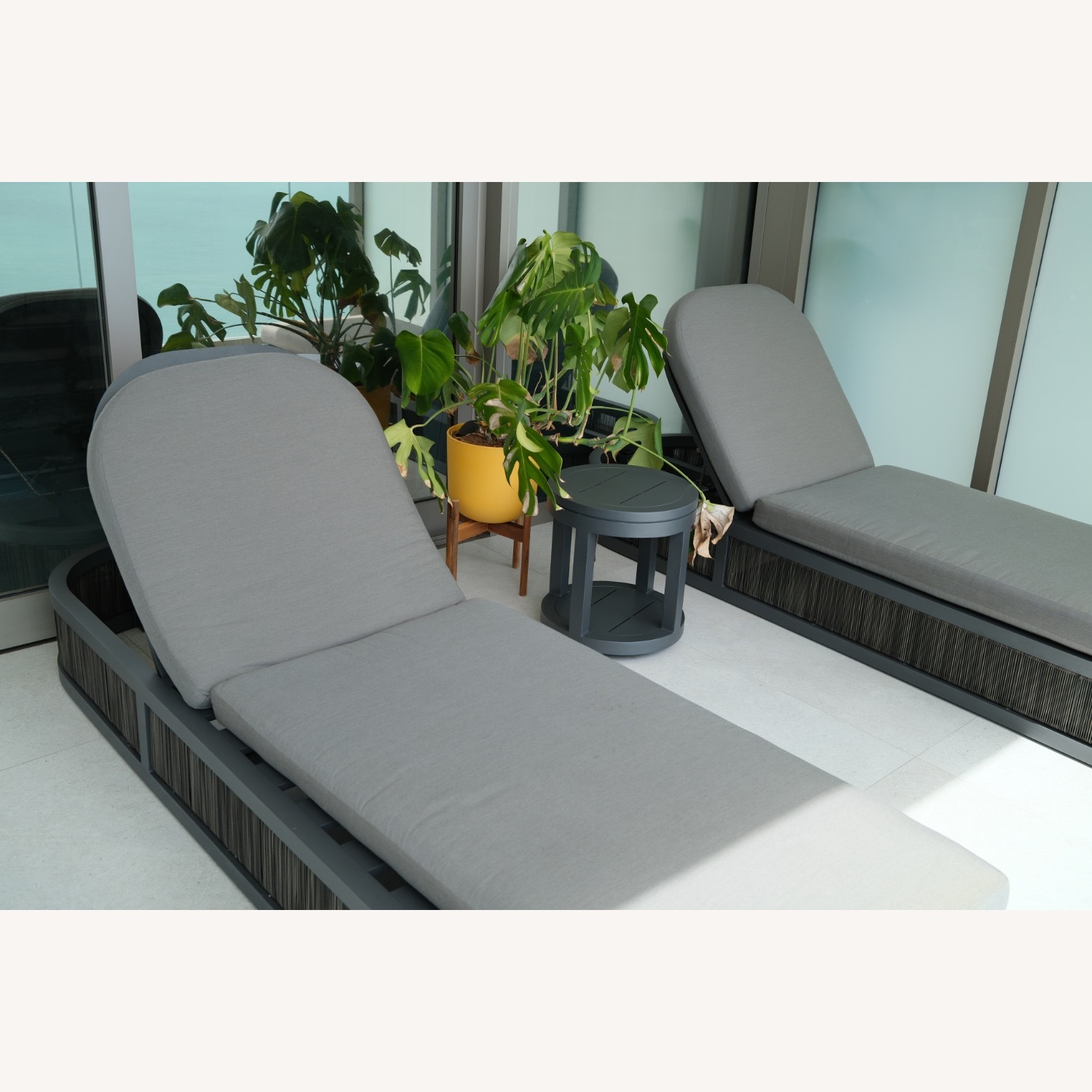 Restoration Hardware Dark Brown Wood Coffee Table + Pair of Chiase Lounges  - image-5