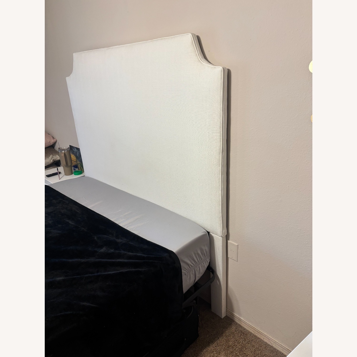 White Linen Fabric Headboard - image-1