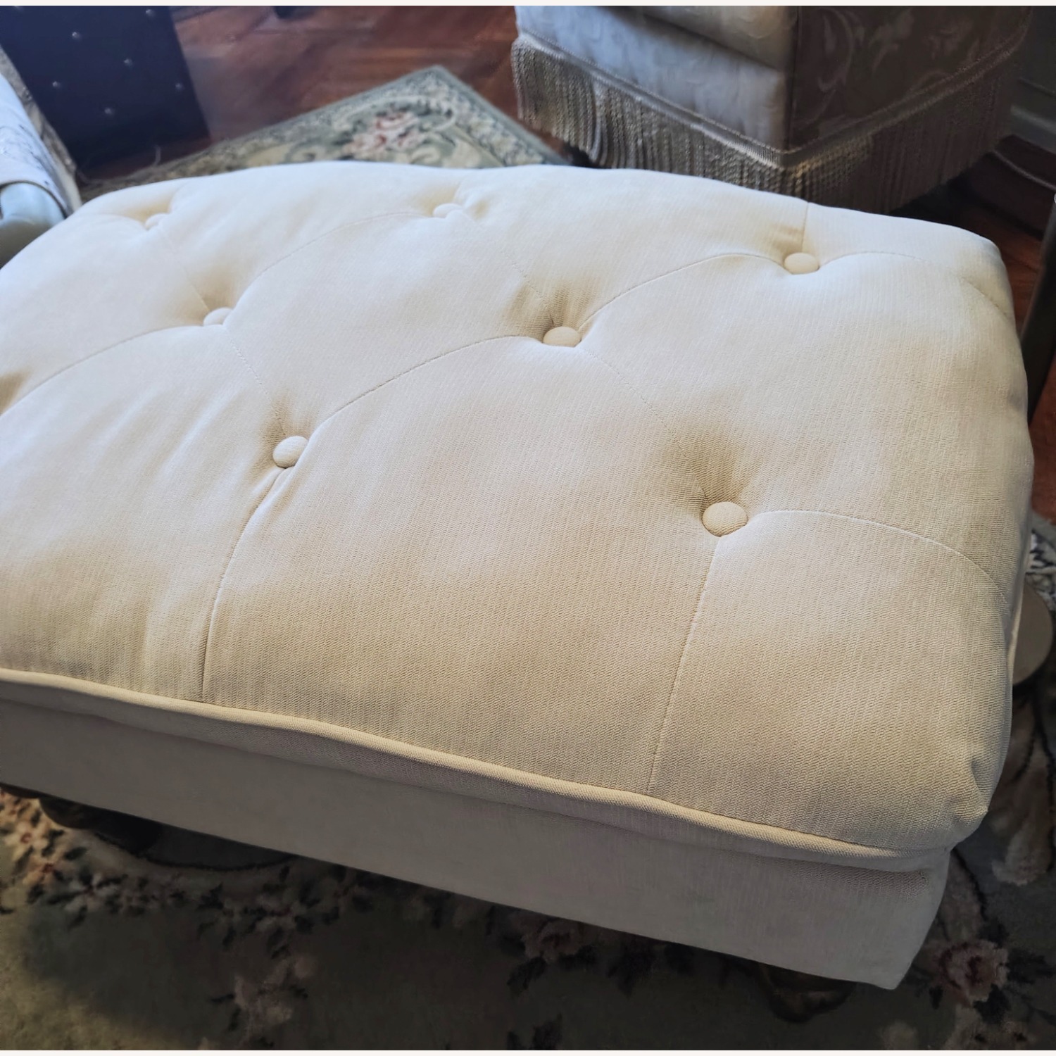 GDFStudio Velvet Tufted Pillow Top Ottoman, Cream - image-4
