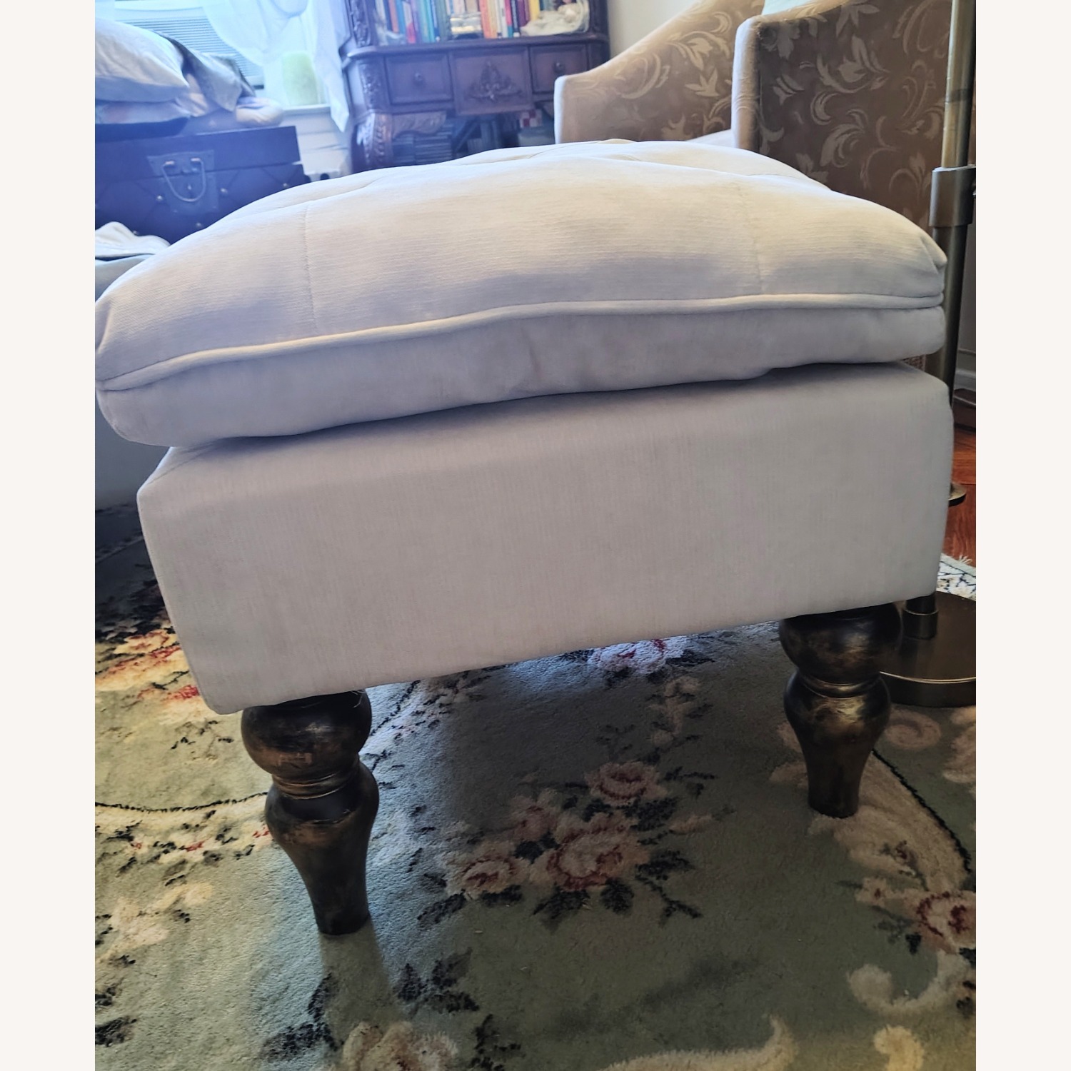 GDFStudio Velvet Tufted Pillow Top Ottoman, Cream - image-2