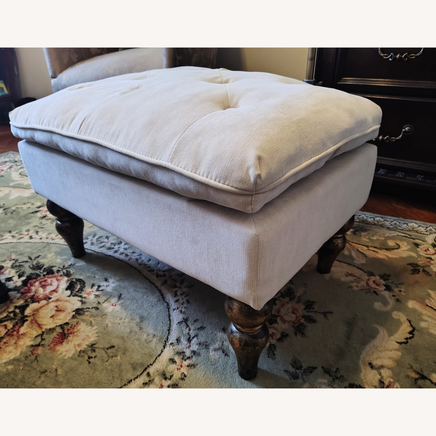GDFStudio Velvet Tufted Pillow Top Ottoman, Cream - image-1