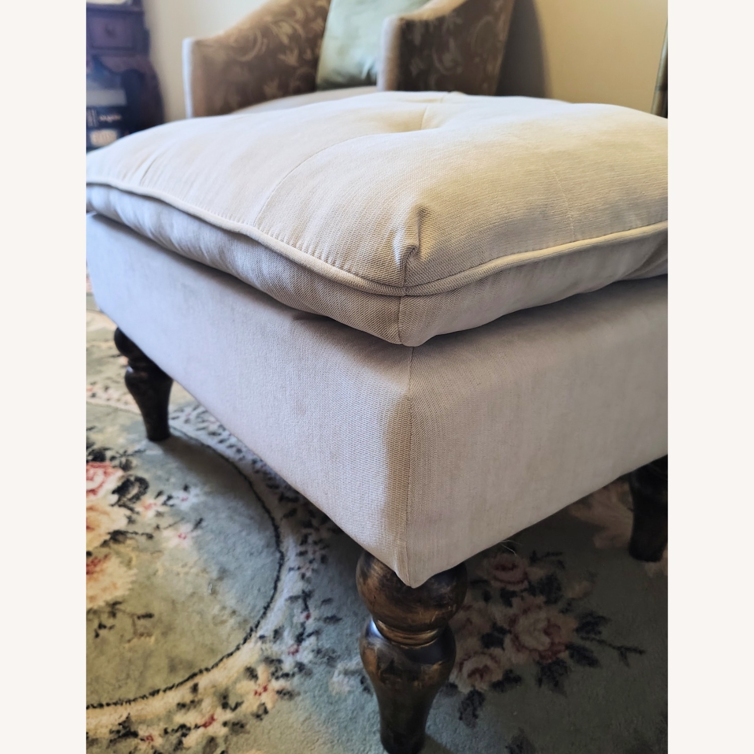 GDFStudio Velvet Tufted Pillow Top Ottoman, Cream - image-3