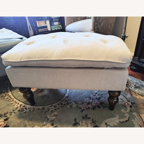 Used GDFStudio Velvet Tufted Pillow Top Ottoman, Cream for sale on AptDeco