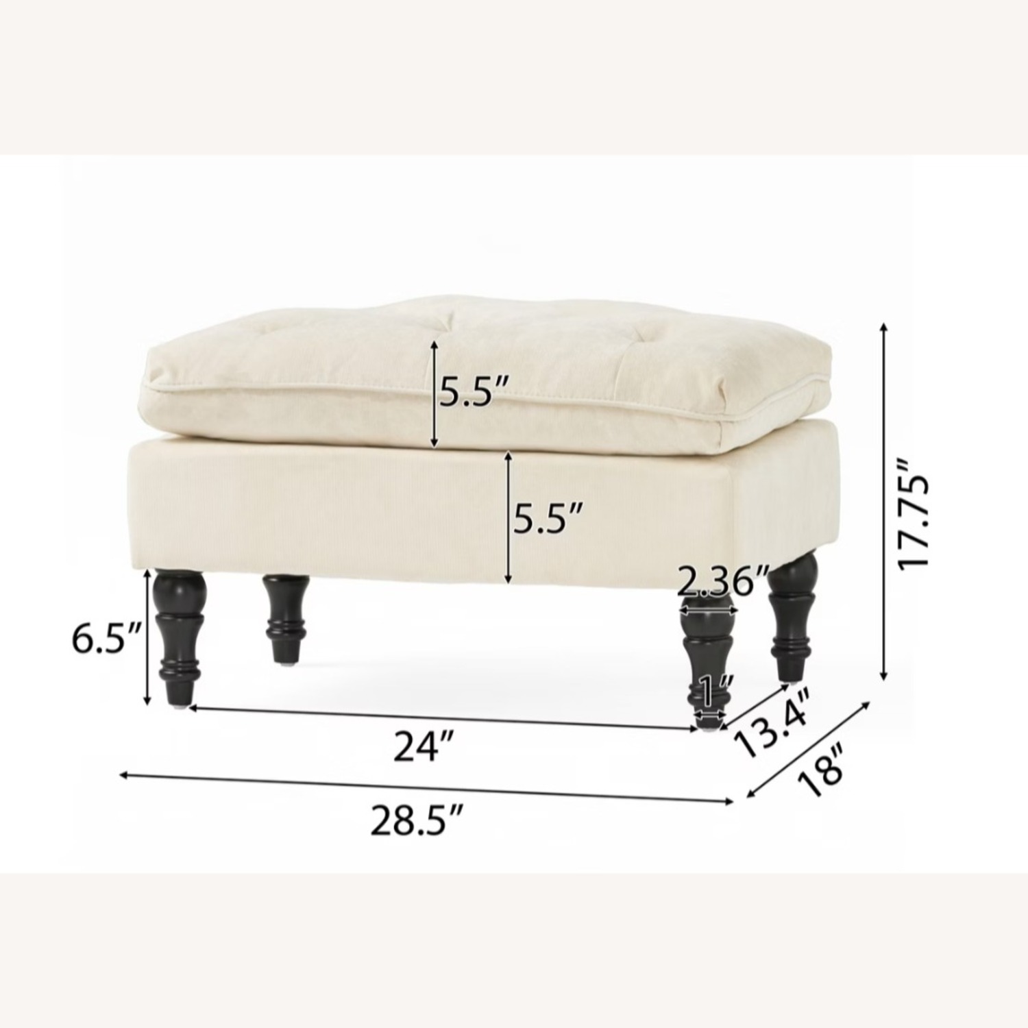 GDFStudio Velvet Tufted Pillow Top Ottoman, Cream - image-7
