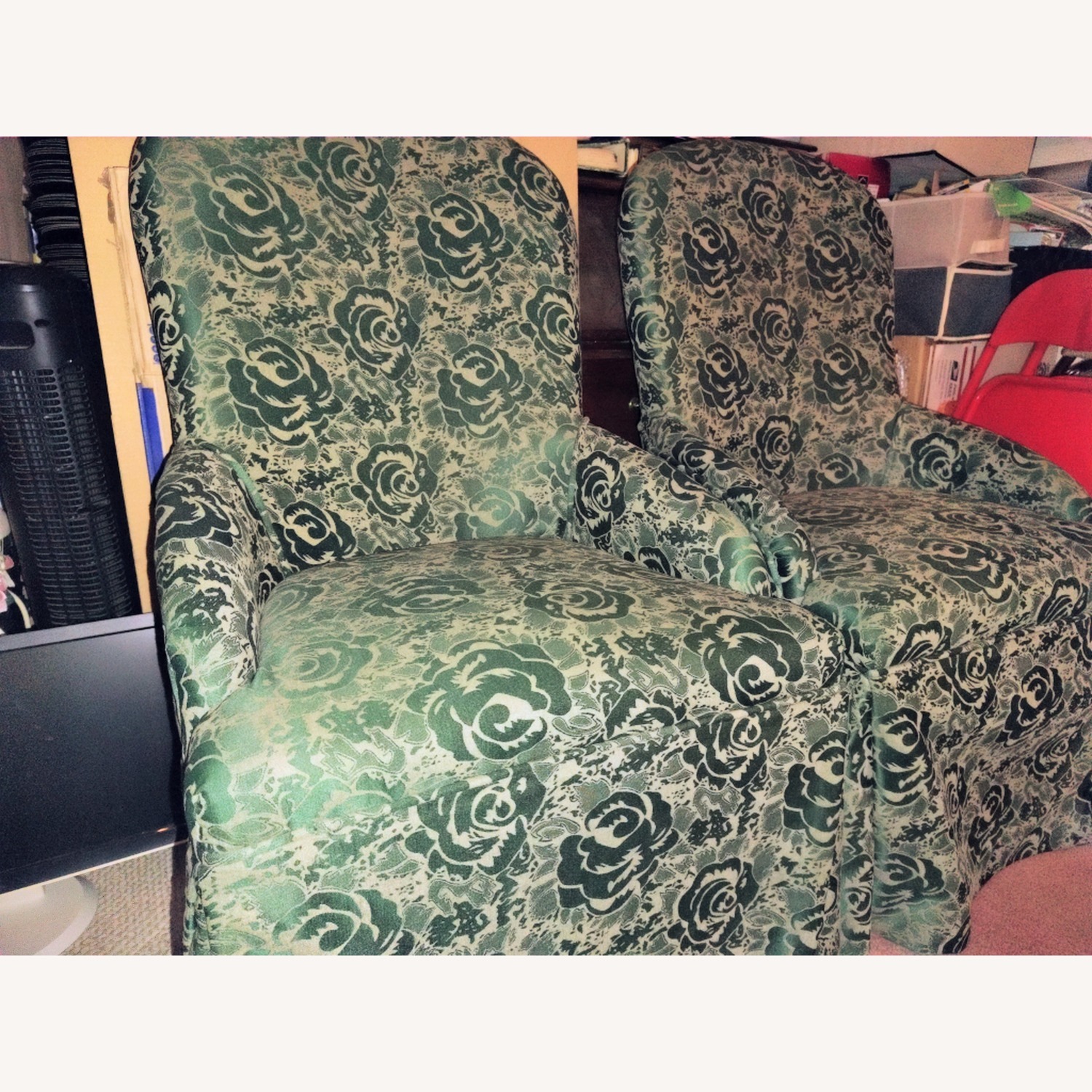 2 Vintage-Look Skirted Green Accent Chairs - image-2
